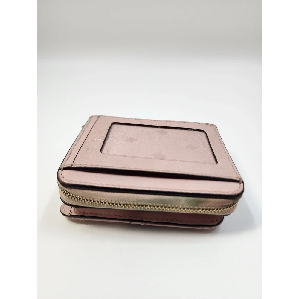 Kate Spade Quilted Leather Bifold Wallet Pink Zip Around Coin Pocket ID Window
